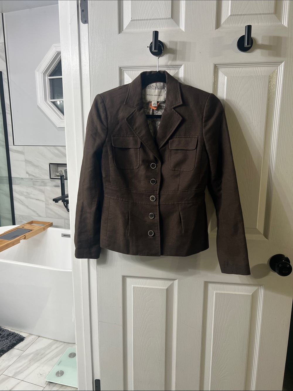 Banana Republic Sysa Safari Jacket Size 4 Brown Linen Cotton Utility Blazer